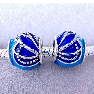 Blue Enamel‎ Butterfly Wing Silver Bead Charms fits PANDORA 2pc Set